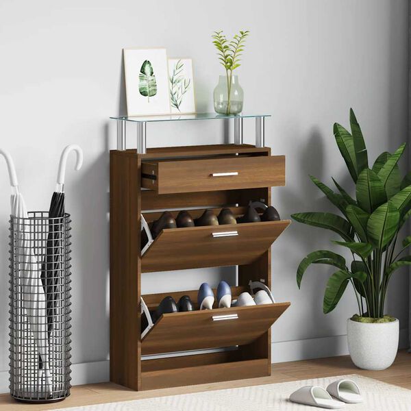 vidaXL Shoe Cabinet Brown Oak 63x24x104 cm Engineered Wood