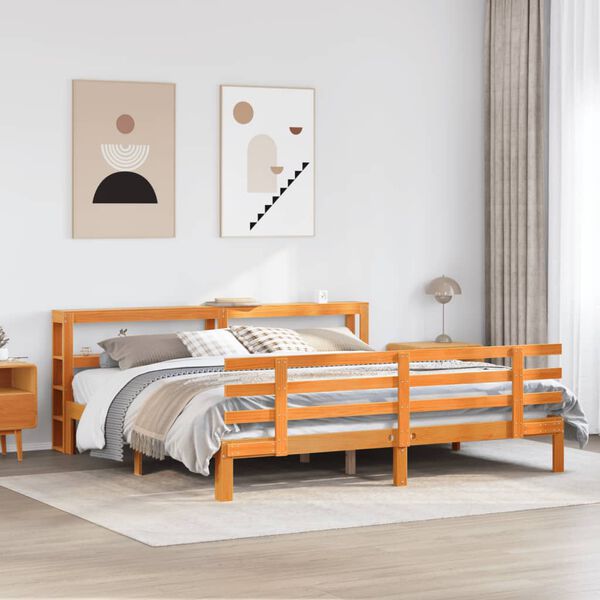 vidaXL Bed Frame with Headboard without Mattress Wax Brown 180x200 cm Super King