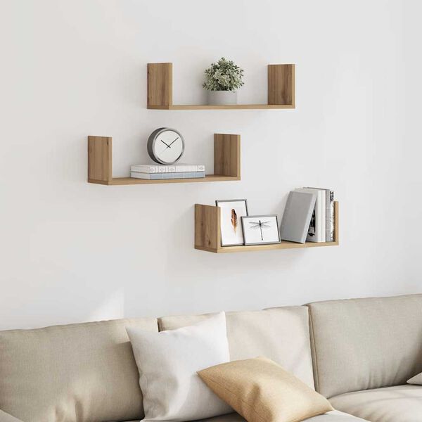 vidaXL Wall Shelves 3 pcs Artisian Oak 58x18x18 cm Engineered Wood