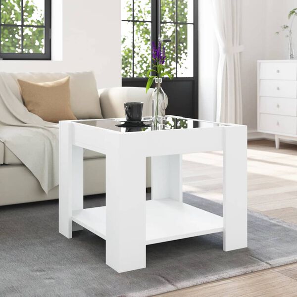 vidaXL Coffee Table with LED White 53x53x45 cm Engineered Wood