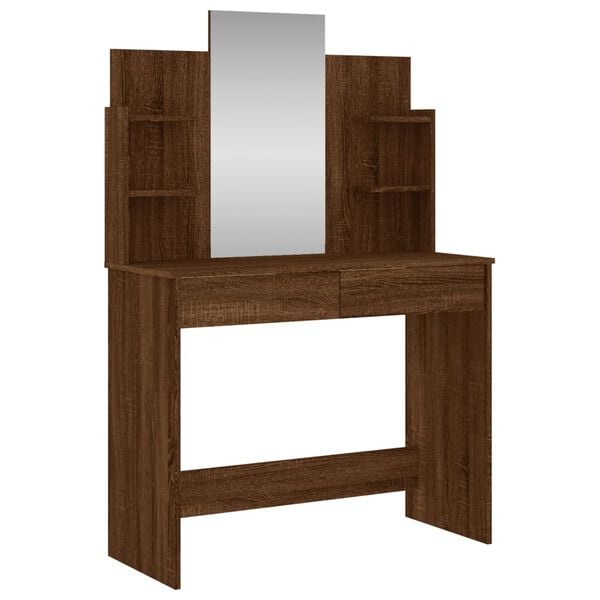 vidaXL Dressing Table with Mirror Brown Oak 96x39x142 cm
