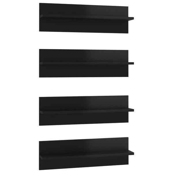 vidaXL Wall Shelf 4 pcs High Gloss Black 60x11.5x18cm Engineered Wood