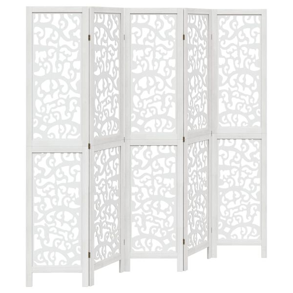 vidaXL Room Divider 5 Panels White Solid Wood Paulownia