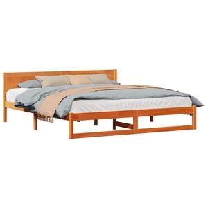 vidaXL Bed Frame with Headboard Wax Brown 200 x 200 cm Solid Pine Wood