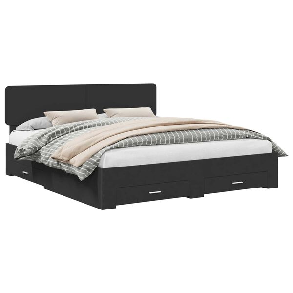 vidaXL Bed Frame with Headboard Black 200 x 200 cm Engineered Wood