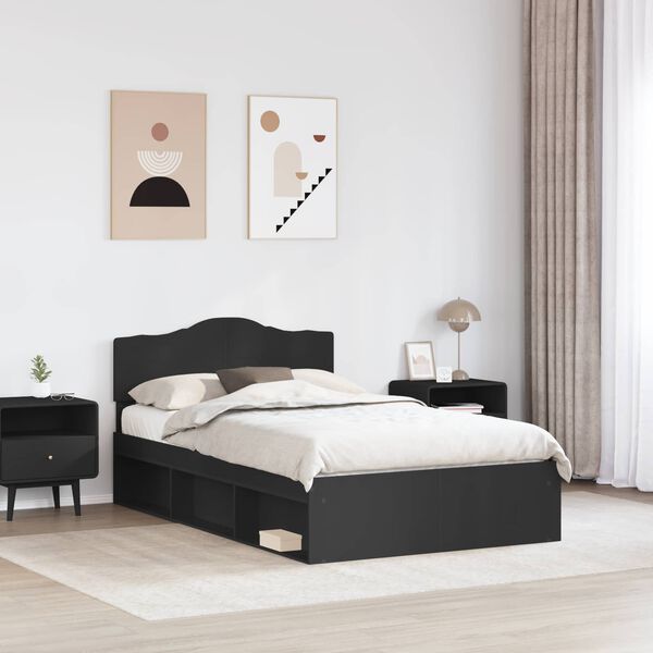 vidaXL Bed Frame with Headboard Black 120 x 190 cm Solid Pine Wood