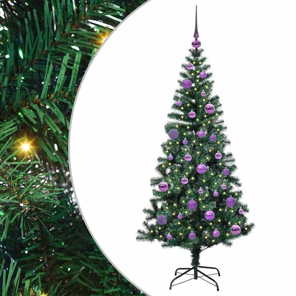 vidaXL Artificial Pre-lit Christmas Tree Green 150 cm PVC and Metal
