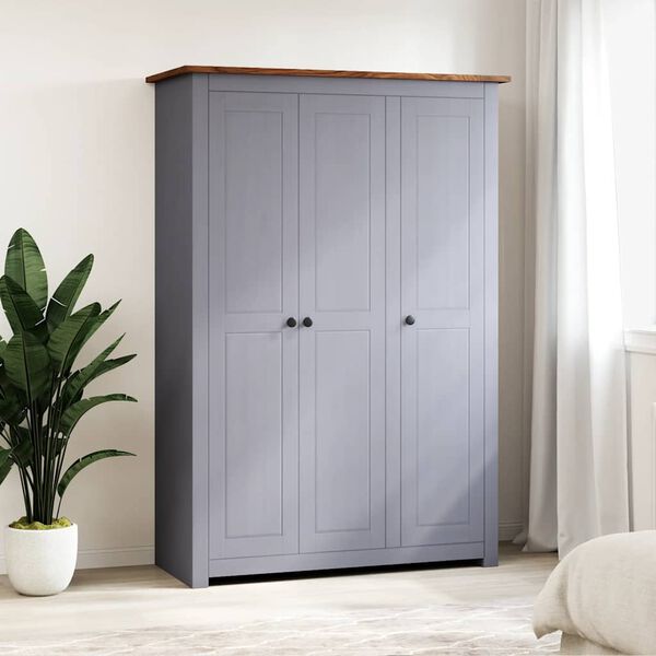 vidaXL 3-Door Wardrobe Grey 118x50x171.5 cm Pine Panama Range