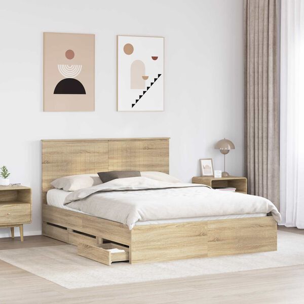 vidaXL Bed Frame with Drawer Sonoma Oak 150 x 200 cm Engineer Wood