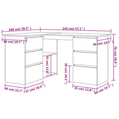 vidaXL Corner Desk High Gloss White 145x100x76 cm Engineered Wood
