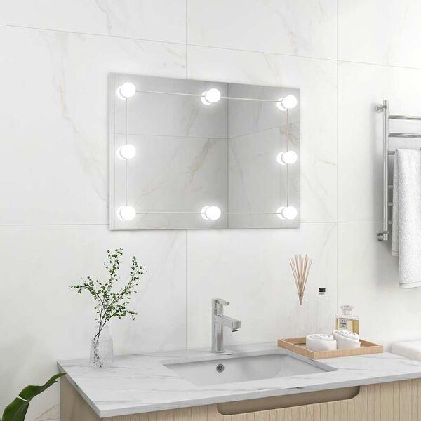 vidaXL Wall Frameless Mirror with LED Lights Rectangular Glass