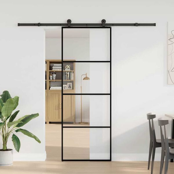 vidaXL Sliding Door with Hardware Set 76x205 cm ESG Glass&Aluminium
