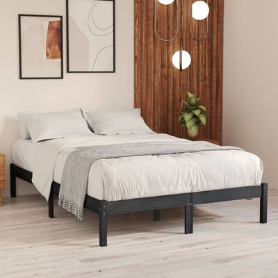 vidaXL Bed Grey Solid Pinewood 120x190 cm 4FT Small Double | vidaXL.co.uk
