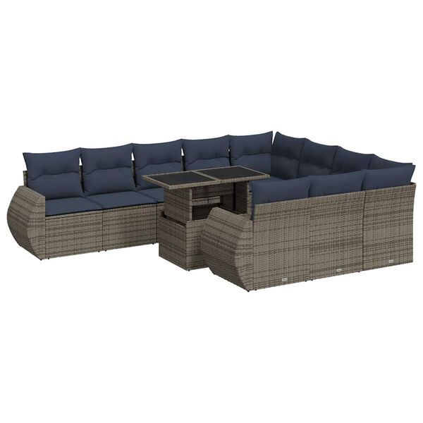 vidaXL 11 Piece Garden Sofa Set with Cushions Grey Poly Rattan Acacia