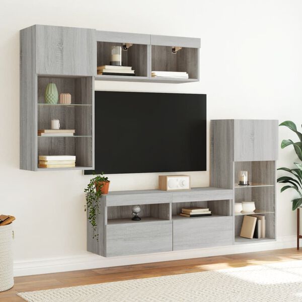 vidaXL 5 Piece TV Wall Units with LED Grey Sonoma Engineered Wood