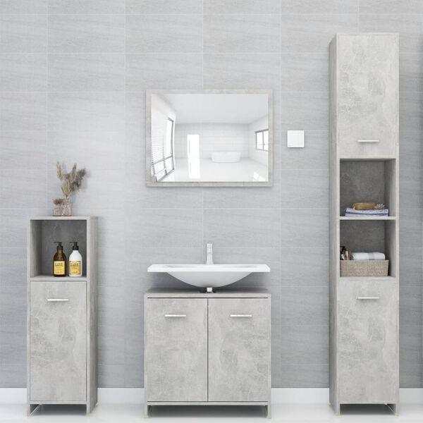 vidaXL 3 Piece Bathroom Furniture Set Concrete Grey Engineered Wood