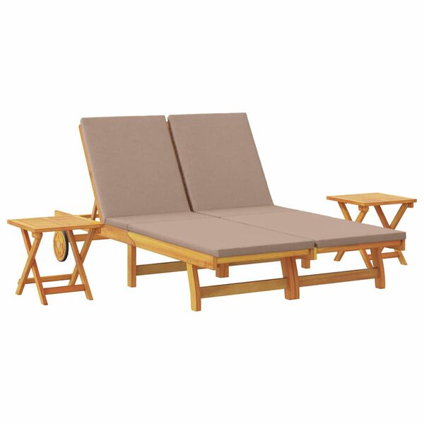 vidaXL Sun Lounger Reclining with Cushion Taupe Solid Acacia Wood