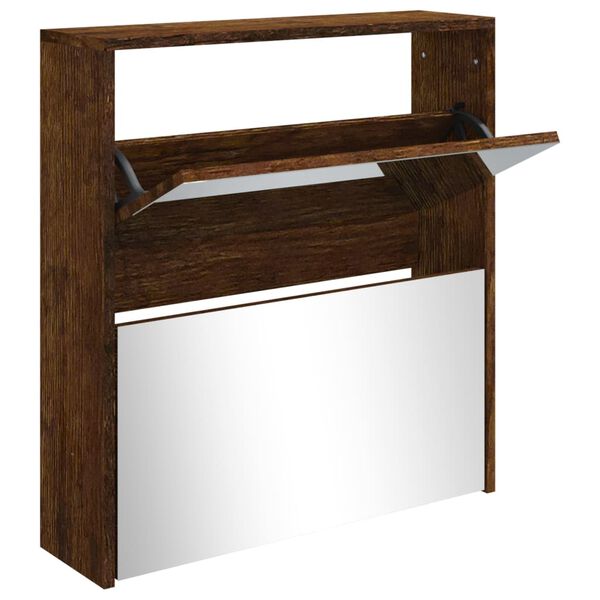 vidaXL Shoe Cabinet with Mirror 2-Layer Smoked Oak 63x17x67 cm