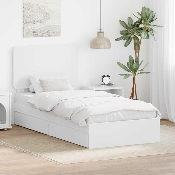 vidaXL Storage Bed with Headboard White 90 x 200 cm Engineered Wood