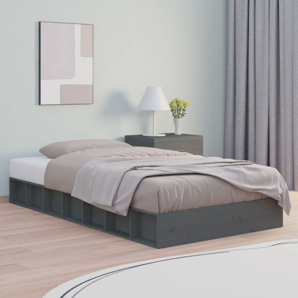 vidaXL Bed Frame without Mattress Grey 135x190 cm Double Double Solid Wood