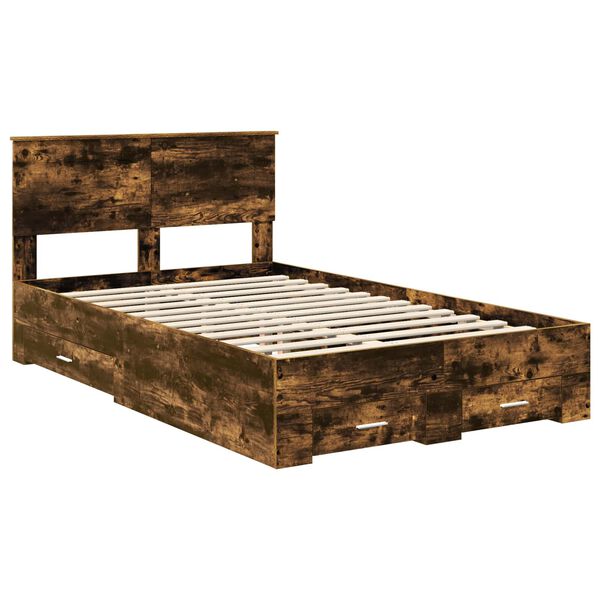 vidaXL Bed Frame with Drawer Smoked Oak 120 x 200 cm Engineered Wood