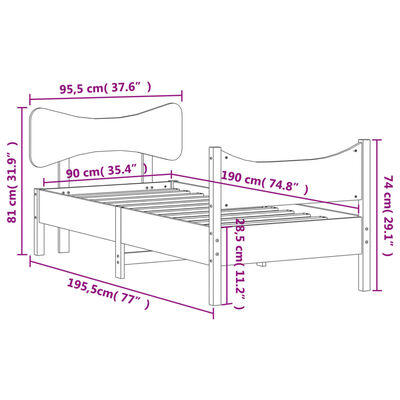 vidaXL Bed Frame with Headboard 90x190 cm Single Solid Wood Pine