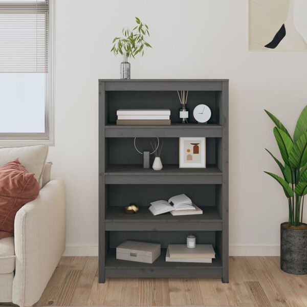 vidaXL Book Cabinet Grey 80x35x126 cm Solid Wood Pine