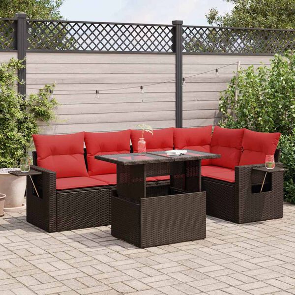 vidaXL 6 Piece Garden Sofa Set with Cushions Brown Poly Rattan Acacia