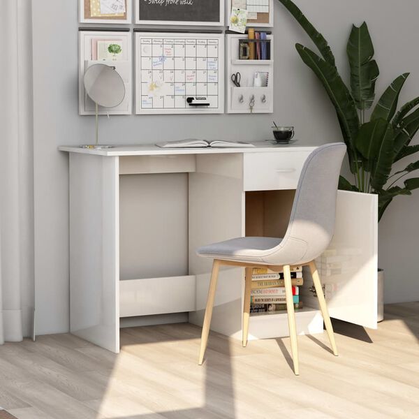vidaXL Desk High Gloss White 100x50x76 cm Engineered Wood