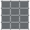 vidaXL Storage Cube Organiser with 12 Cubes and Doors Black PP