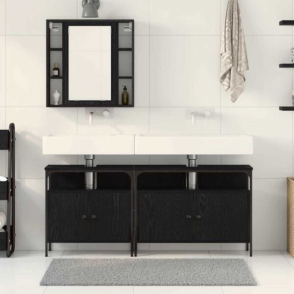 vidaXL Bathroom Vanity Units with Shelf 3 pcs Black Engineered wood