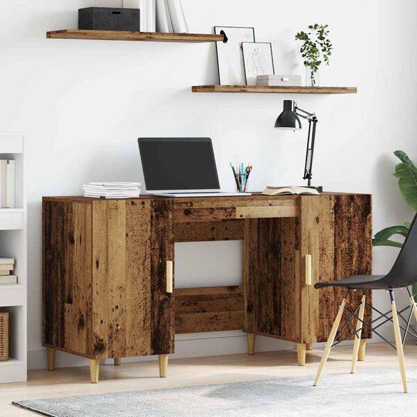 vidaXL Desk with Shelf Old Wood 140 x 50 x 75 cm Engineered Wood