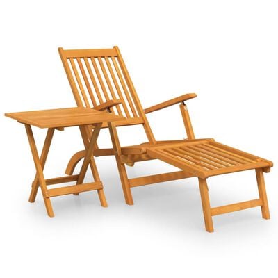 vidaXL Outdoor Deck Chair with Footrest and Table Solid Wood Acacia