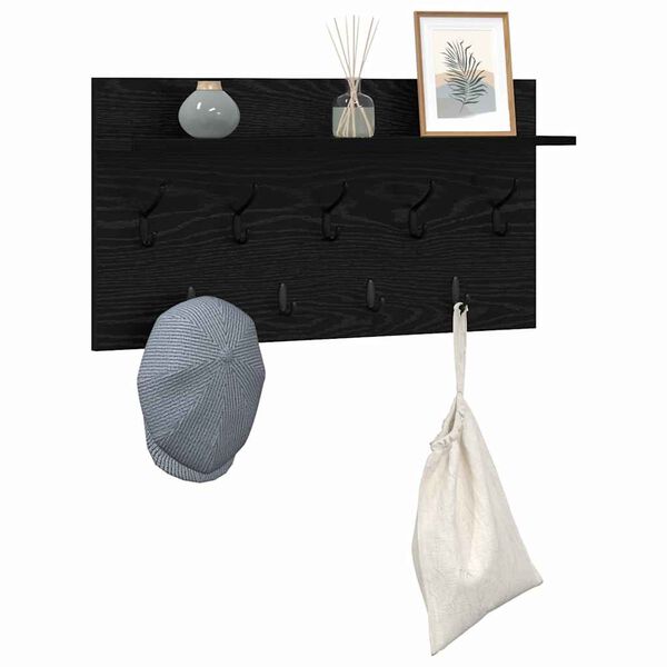 vidaXL Wall-Mounted Coat Rack with Shelf Black Oak 80 x 40 x 12 cm