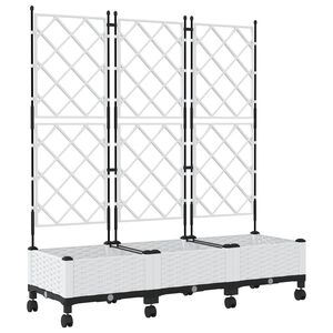 vidaXL Garden Planter with Trellis&Wheels 3 pcs White PP