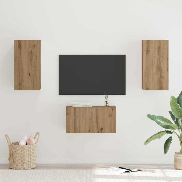 vidaXL TV Cabinet Set Wall-mounted 3 pcs Artisan oak 60 x 30 x 30 cm