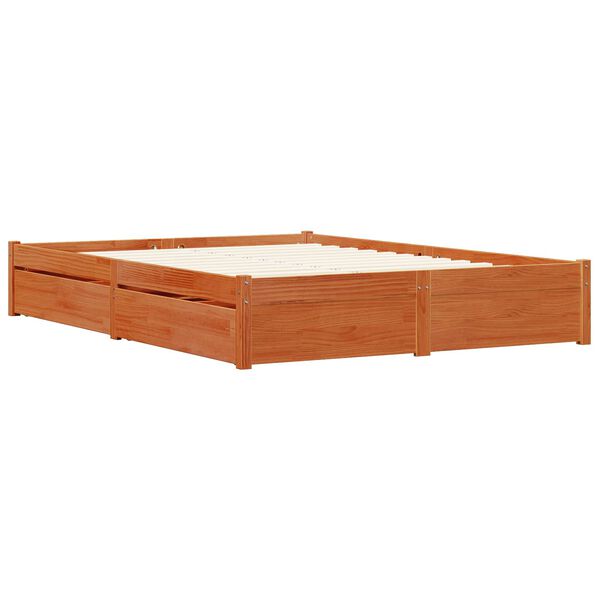 vidaXL Bed Frame with Drawer Wax Brown 120 x 200 cm Solid Pine Wood