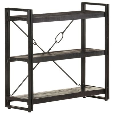 vidaXL 3-Tier Bookcase Black 90x30x80 cm Solid Mango Wood