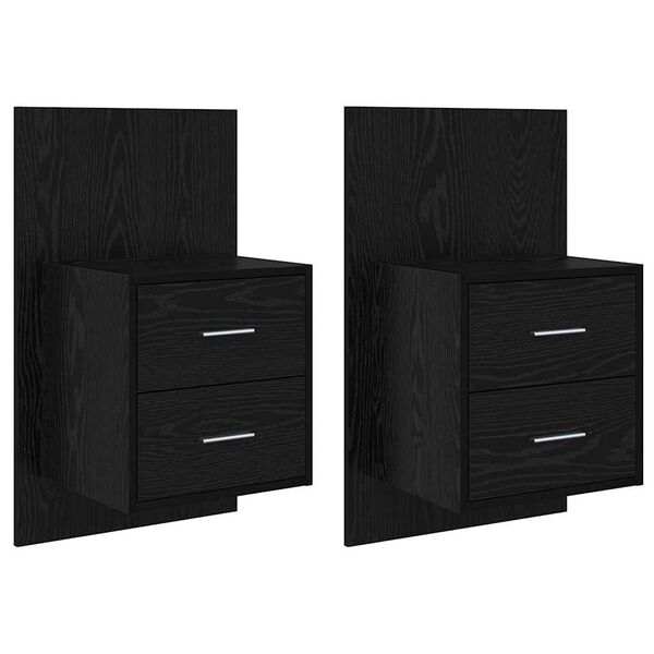 vidaXL Wall-mounted Bedside Cabinet with Drawer 2 pcs Black Oak