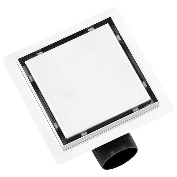 vidaXL Shower Drain With 2-in-1 Flat and Tile Insert Cover 15x15 cm Stainless Steel