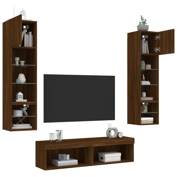 vidaXL 6 Piece TV Wall Units with LED Brown Oak Engineered Wood
