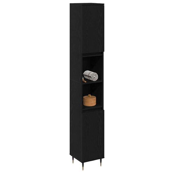 vidaXL Bathroom Cabinet Black Oak 30 x 30 x 190 cm Engineered Wood