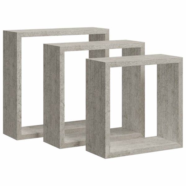 vidaXL Wall Cube Shelves 3 pcs Concrete Grey