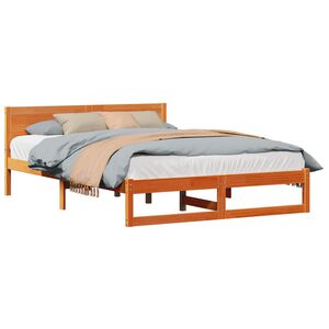vidaXL Bed Frame with Headboard Wax Brown 150 x 200 cm Solid Pine Wood