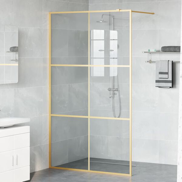 vidaXL Walk-in Shower Wall Gold 115 x 195 cm Tempered Glass