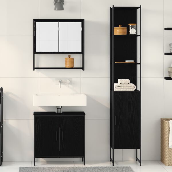 vidaXL Bathroom Furniture Set with Shelf 3 pcs Black Engineered wood