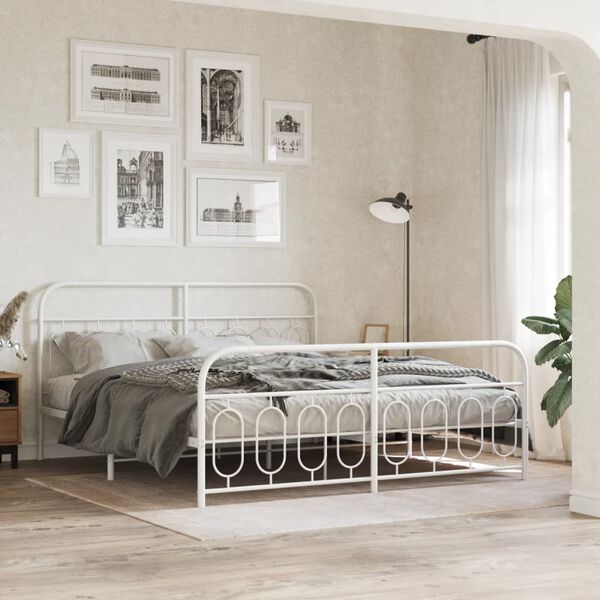 vidaXL Metal Bed Frame without Mattress with Footboard White 183x213cm