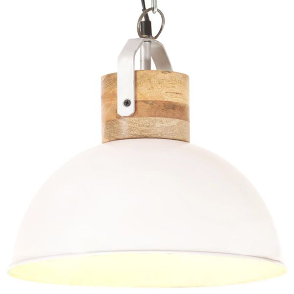 vidaXL Industrial Hanging Lamp White Round 32 cm E27 Solid Mango Wood