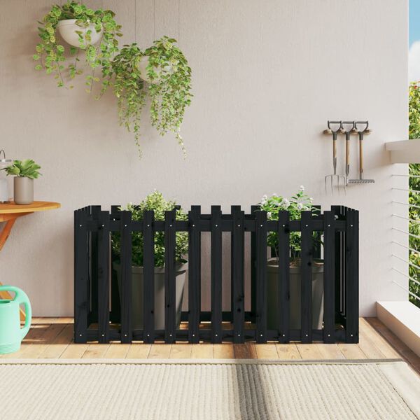 vidaXL Garden Raised Bed with Fence Design Black 150x50x70 cm Solid Wood Pine