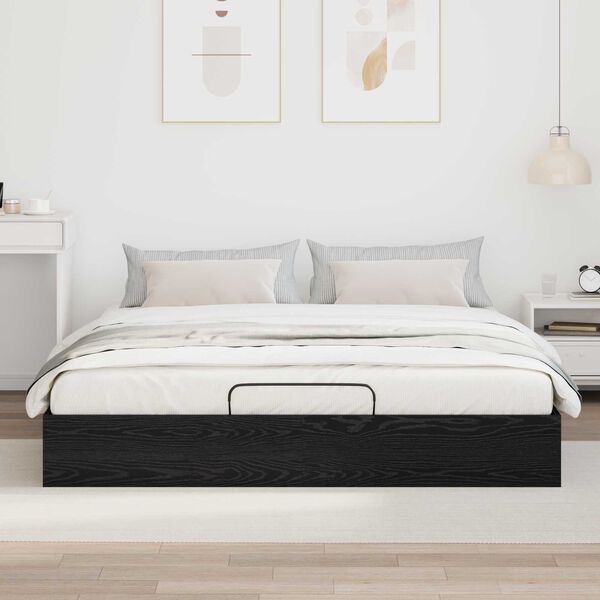 vidaXL Ottoman Bed Frame Black Oak 203 x 160 x 25 cm Engineered Wood
